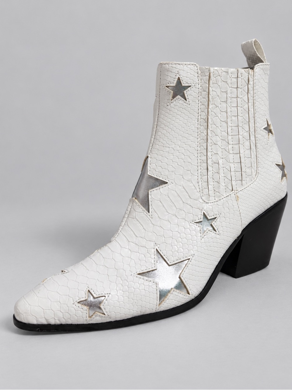 Betsey Johnson Izak White Snake Embossed Silver Star Festival Western Boots 7.5 - Picture 4 of 10
